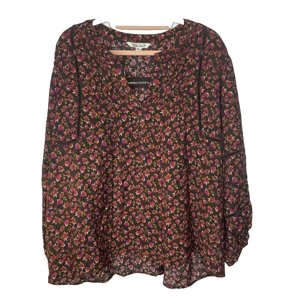 THE PIONEER WOMAN Floral Blouse Womens Sz 1X Long Sleeve Boho‎ Print Brown Pink